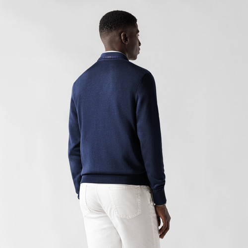 Navy blue zipped cardigan, suede calfskin and crocodile details