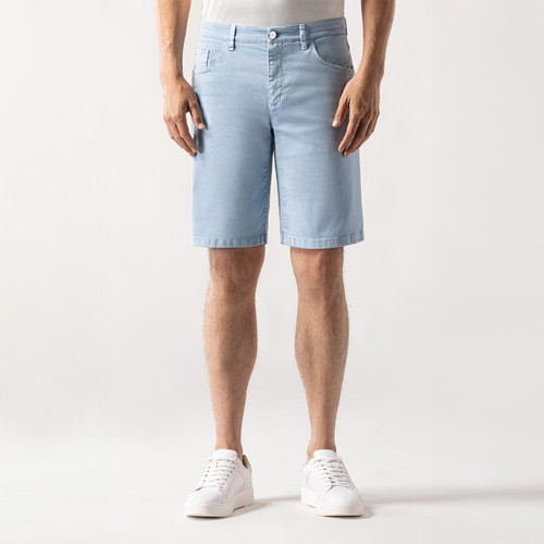 Sky-blue stretch cotton Bermuda shorts, slim fit
