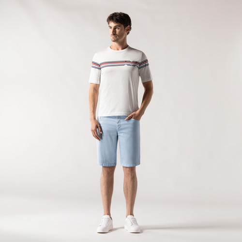 Sky-blue stretch cotton Bermuda shorts, slim fit