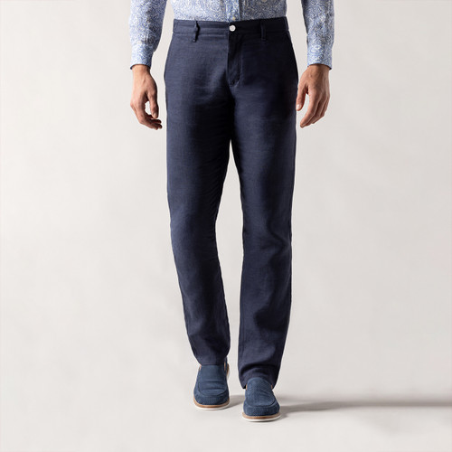Navy-blue trousers in linen and silk, "ZILLI Poem" embroidery