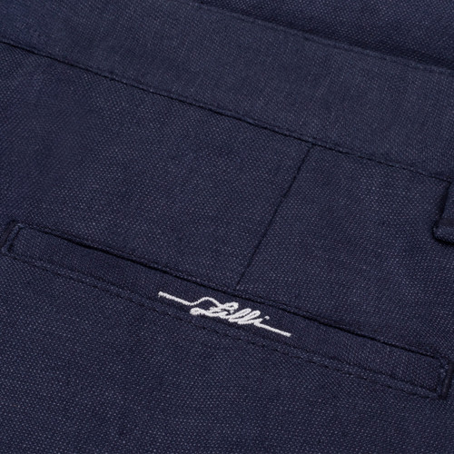 Navy-blue trousers in linen and silk, "ZILLI Poem" embroidery