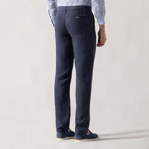 Navy-blue trousers in linen and silk, "ZILLI Poem" embroidery
