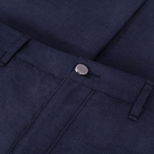 Navy-blue trousers in linen and silk, "ZILLI Poem" embroidery Navy-blue trousers in linen and silk, "ZILLI Poem" embroidery