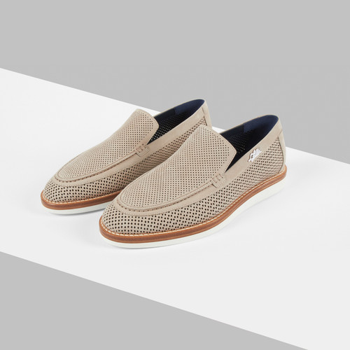 Natural beige loafers in perforated suede calfskin