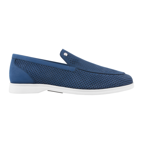 Denim-blue loafers in perforated suede calfskin and soft suede calfskin
