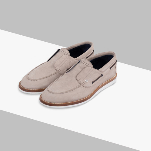 Natural beige boat moccasins in suede calfskin