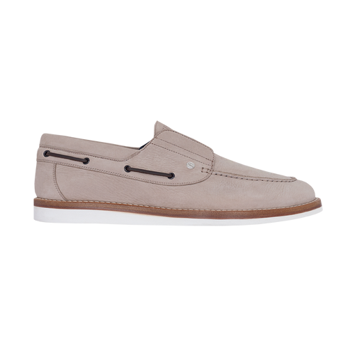 Natural beige boat moccasins in suede calfskin