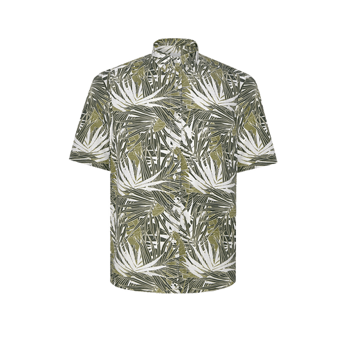 Olive-green, khaki-green and white shirt, palm tree print pattern