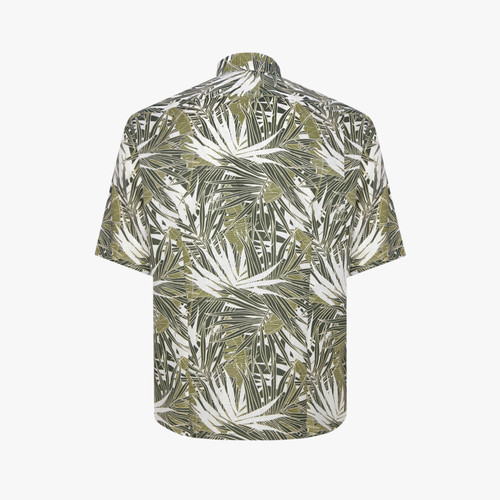 Olive-green, khaki-green and white shirt, palm tree print pattern