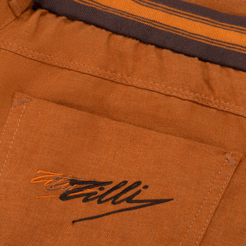 Orange cargo Bermuda shorts in linen and silk