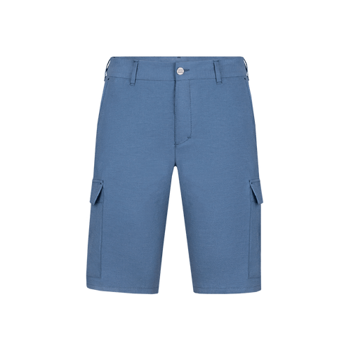 Denim-blue cargo Bermuda shorts in linen and silk