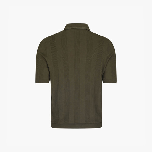 Ribbed olive-green zipped polo shirt, crocodile detail