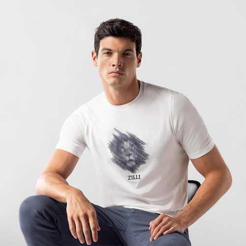 T-shirt blanc, broderie « Lion Stripes »