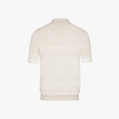 Sand-coloured zipped polo shirt, "Horizontal Stripes" jacquard weave,  crocodile detail Sand-coloured zipped polo shirt, "Horizontal Stripes" jacquard weave,  crocodile detail
