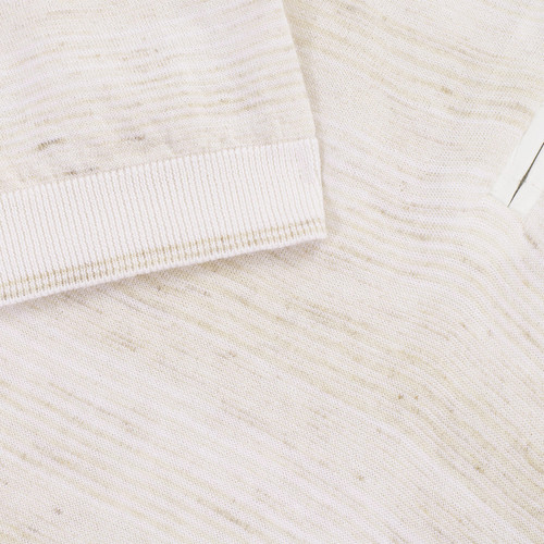 Sand-coloured zipped polo shirt, "Horizontal Stripes" jacquard weave,  crocodile detail