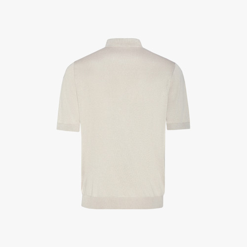Natural beige zipped polo shirt, "Vanisé Mirage" jacquard weave