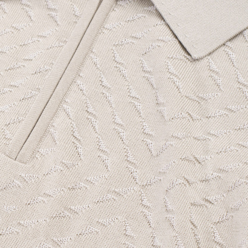 Natural beige zipped polo shirt, "Vanisé Mirage" jacquard weave
