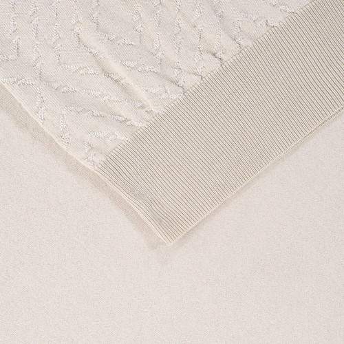 Natural beige zipped polo shirt, "Vanisé Mirage" jacquard weave