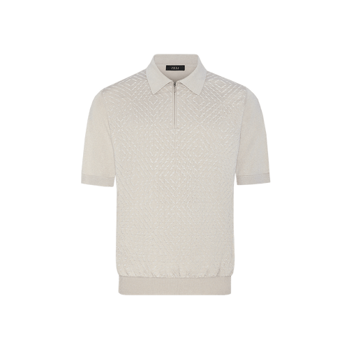 Natural beige zipped polo shirt, "Vanisé Mirage" jacquard weave