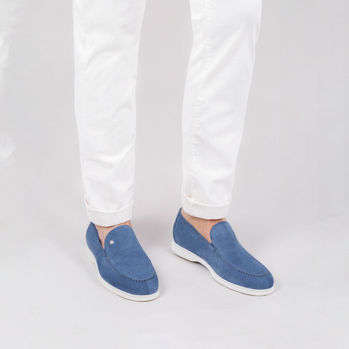 Denim-blue loafers in suede calfskin