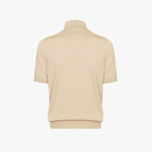 Sand-coloured buttoned polo shirt, "Intersection" jacquard weave, crocodile detail