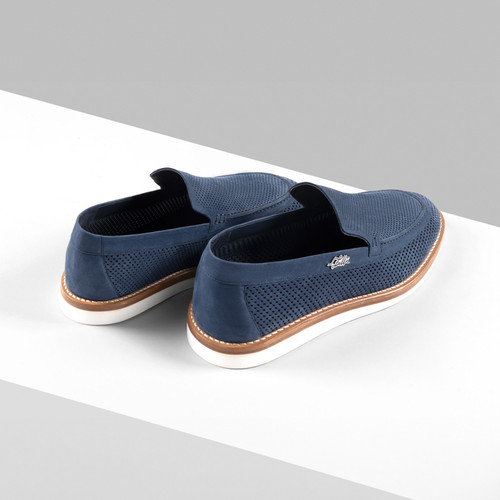 Denim blue loafers in perforated suede calfskin