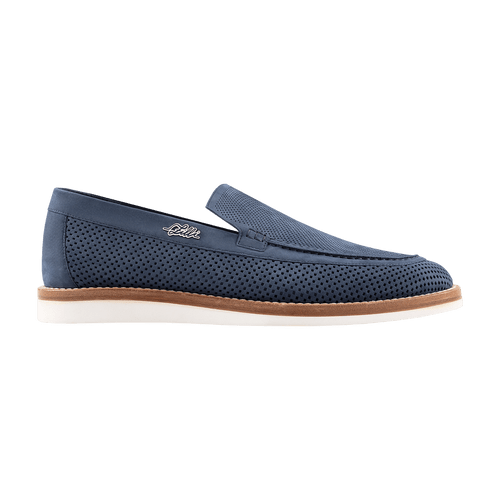 Denim blue loafers in perforated suede calfskin