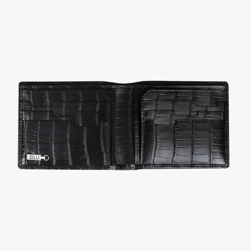 Black matt crocodile P6 billfold, credit card holder