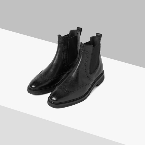 Black Beatles boots in calfskin, perforated details