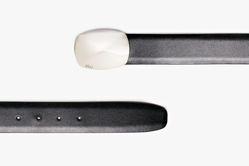 Black grained calfskin belt, "Pebble" buckle, 35mm width