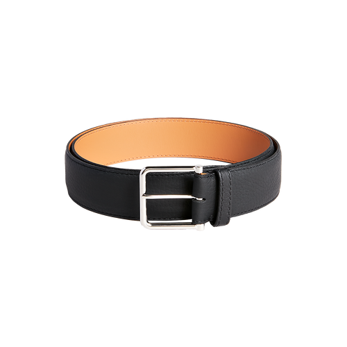 Black deerskin belt 40mm width, "Round" buckle Black deerskin belt 40mm width, "Round" buckle