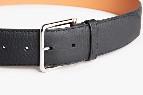 Black deerskin belt 40mm width, "Round" buckle Black deerskin belt 40mm width, "Round" buckle