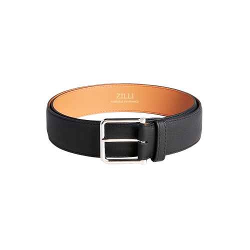 Black deerskin belt 40mm width, "Round" buckle