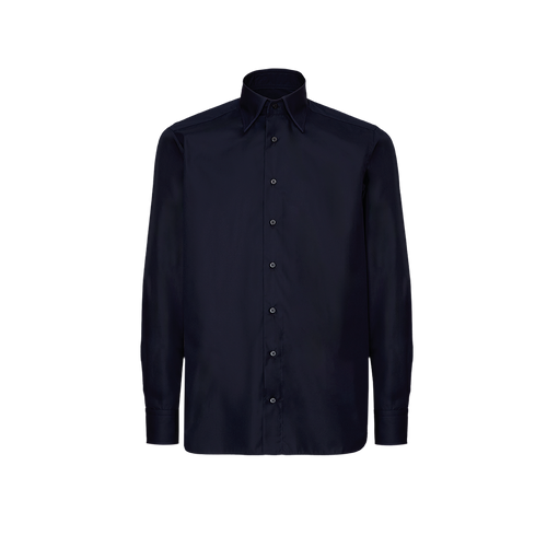 Classical shirt dark blue color, with triple stitching on collar and cuffs