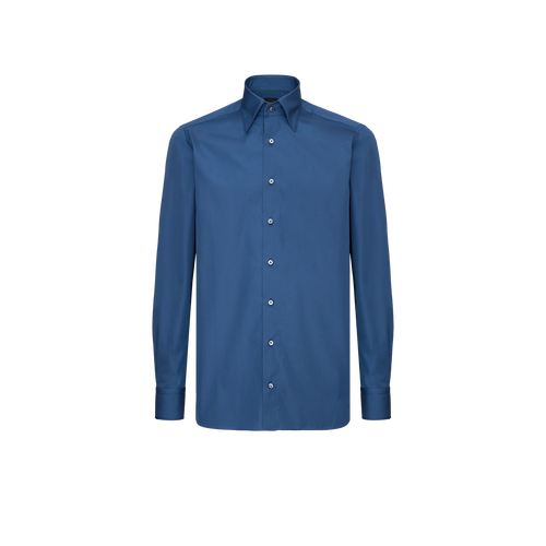 Chemise classique de couleur bleu foncé, avec triple piqûre sur le col et les poignets