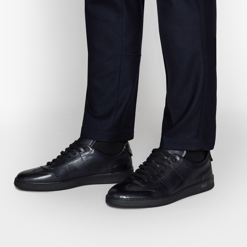 Black calfskin sneakers with crocodile details