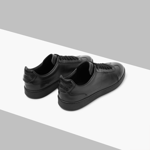 Black calfskin sneakers with crocodile details