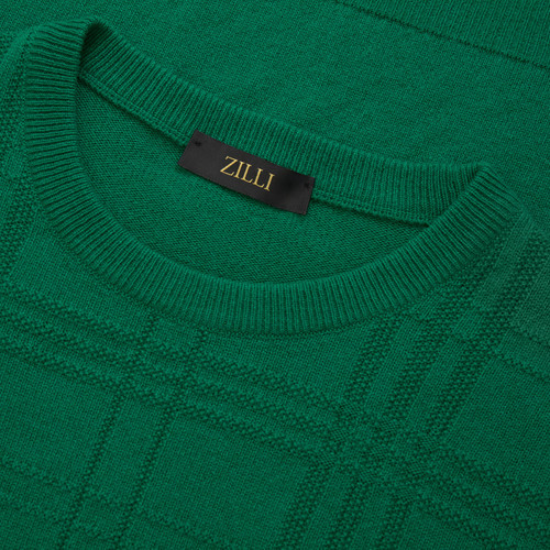 Light green round neck sweater, ZILLI "Checks"