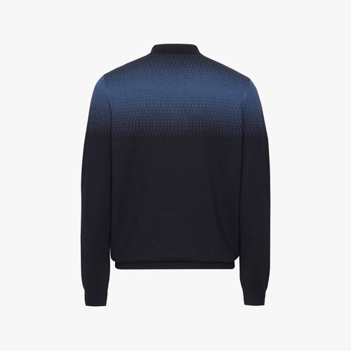 Dark blue and slate blue zipped polo-shirt bleu, « Shading » jacquard weave