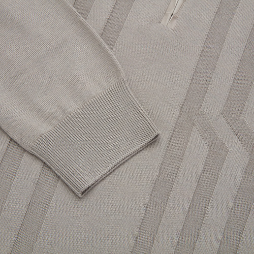 Blond fawn zipped polo-shirt, « Crossed Stripes » jacquard weave