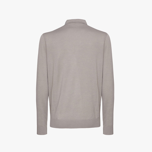 Blond fawn zipped polo-shirt, « Crossed Stripes » jacquard weave