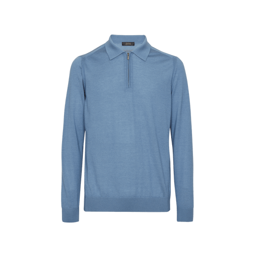 Sky blue zipped polo-shirt