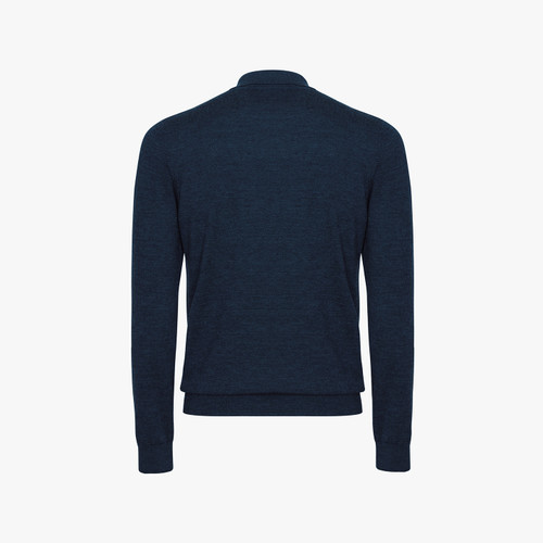 Dark navy zipped polo-shirt, « Crossed Stripes » jacquard weave