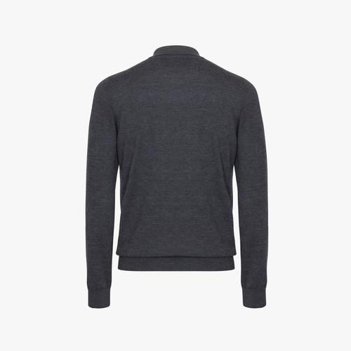 Dark grey zipped polo-shirt, « Crossed Stripes » jacquard weave