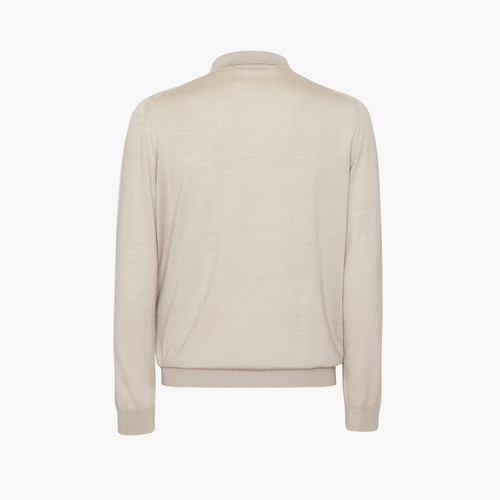 Blond fawn buttoned polo, jacquard "Squares" weave