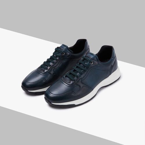 Pine green sneakers in deerskin and calfskin