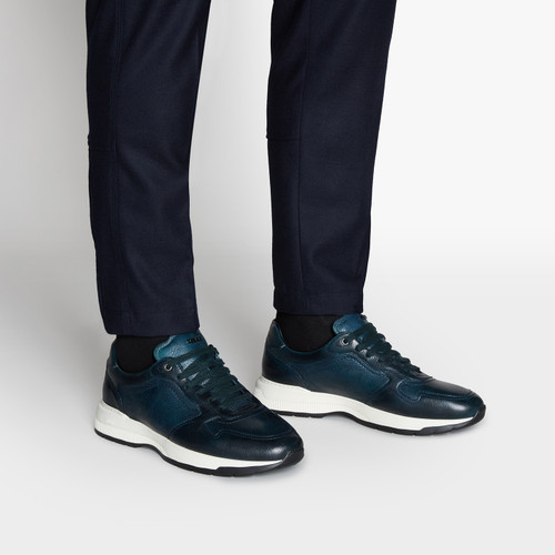 Pine green sneakers in deerskin and calfskin