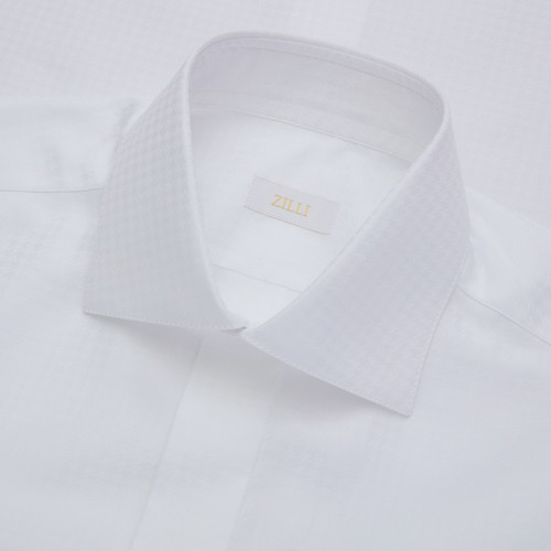 White tuxedo shirt, houndstooth pattern 