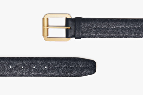 Blue grained calfskin belt, Modern Roller buckle, 40mm width Blue grained calfskin belt, Modern Roller buckle, 40mm width