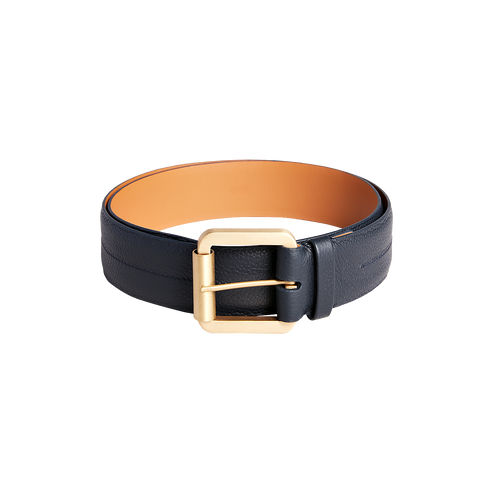 Blue grained calfskin belt, Modern Roller buckle, 40mm width Blue grained calfskin belt, Modern Roller buckle, 40mm width